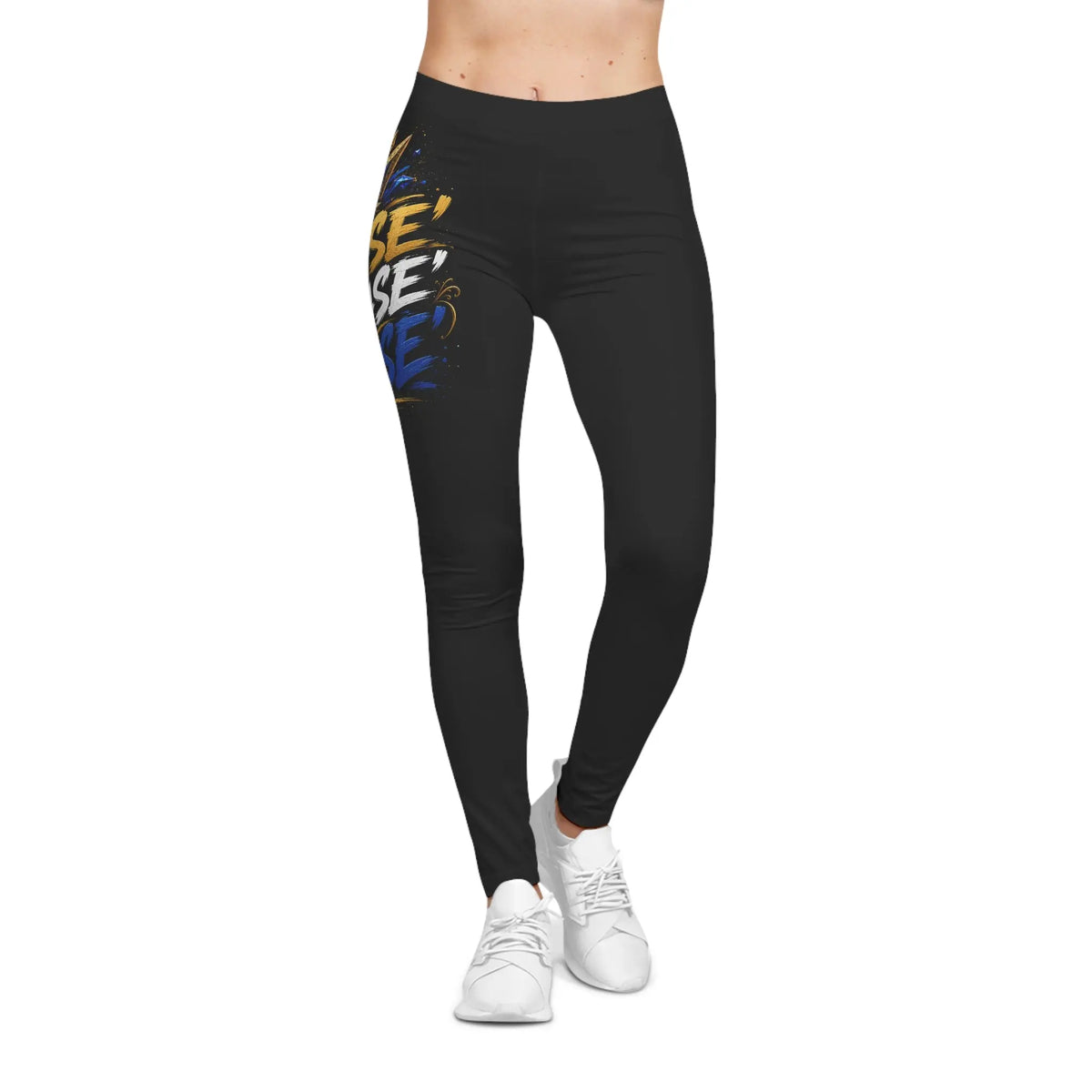 Black Blase' Logo Leggings — Bold Blue & Gold Athletic Print Printify