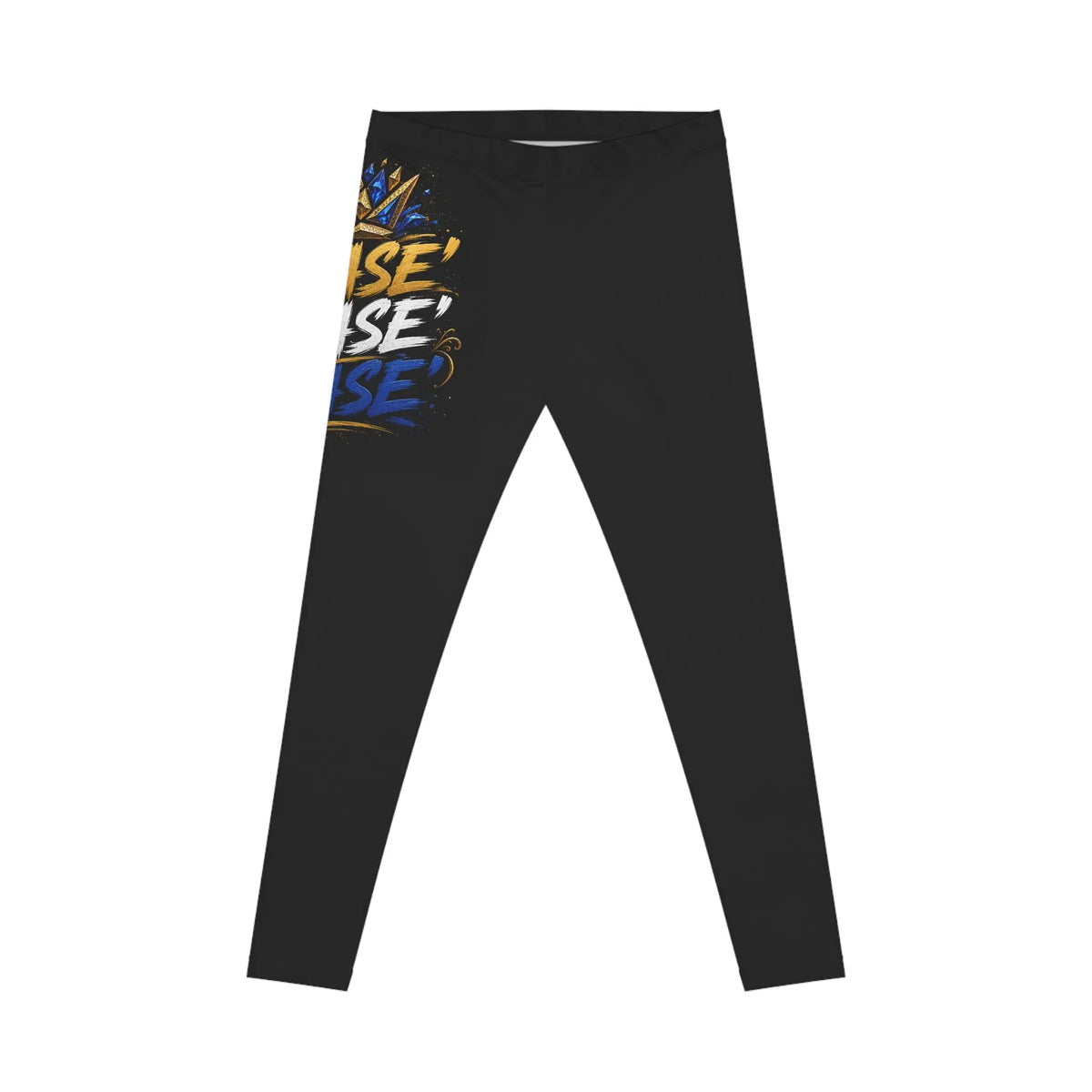 Black Blase' Logo Leggings — Bold Blue & Gold Athletic Print Printify