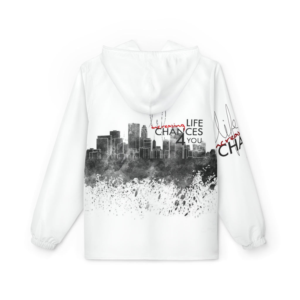 Inspirational Cityscape Windbreaker Jacket — "Life Changes You" Hooded Zip-Up