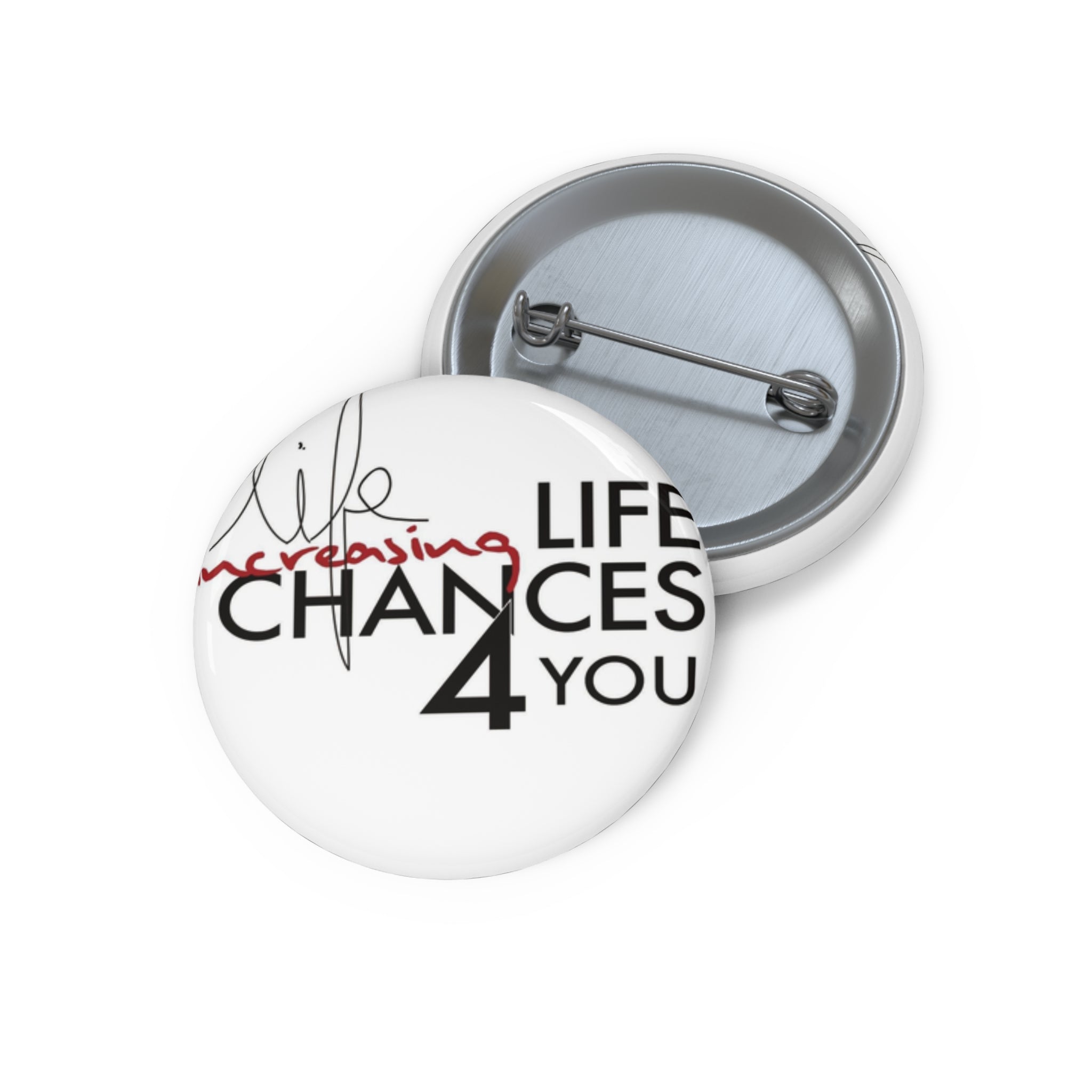 Button Pin — "Life Increasing Chances 4 You" Inspirational Badge