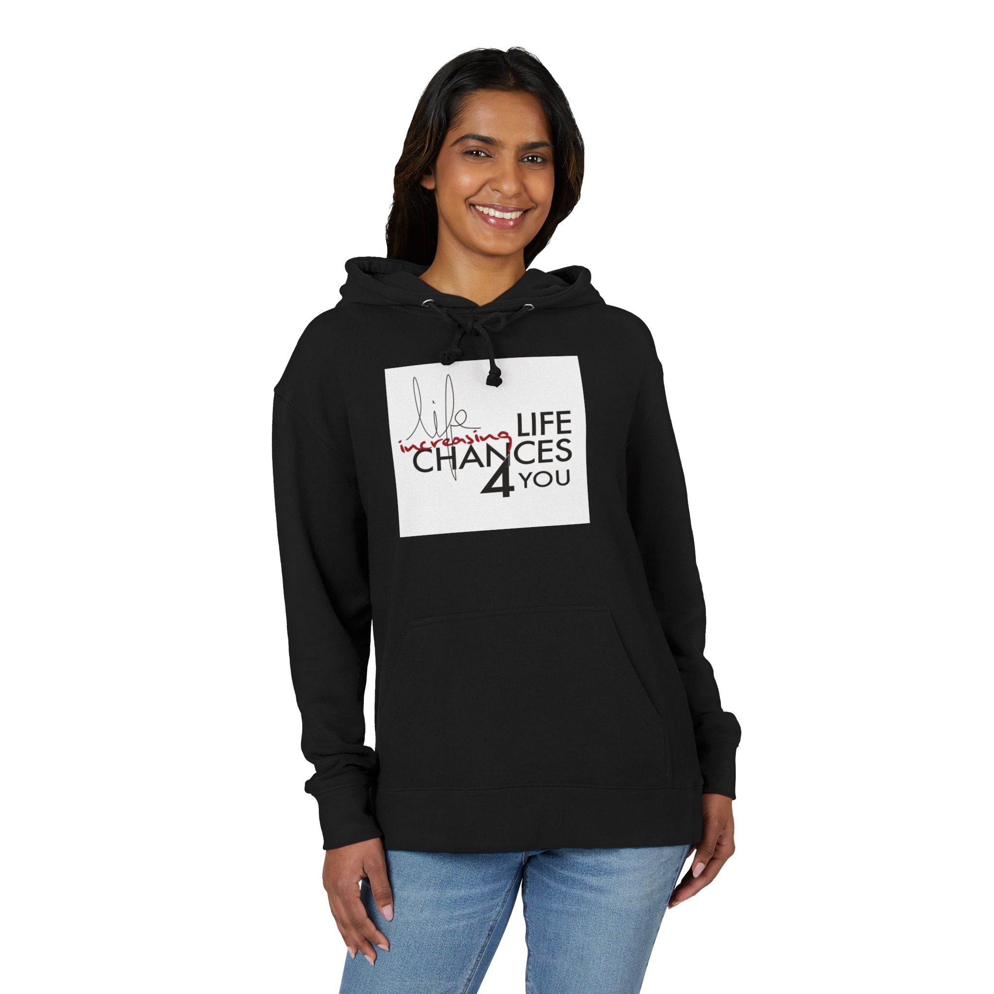 Inspirational Hoodie - "Life Becomes Chances 4 You" Cityscape Design