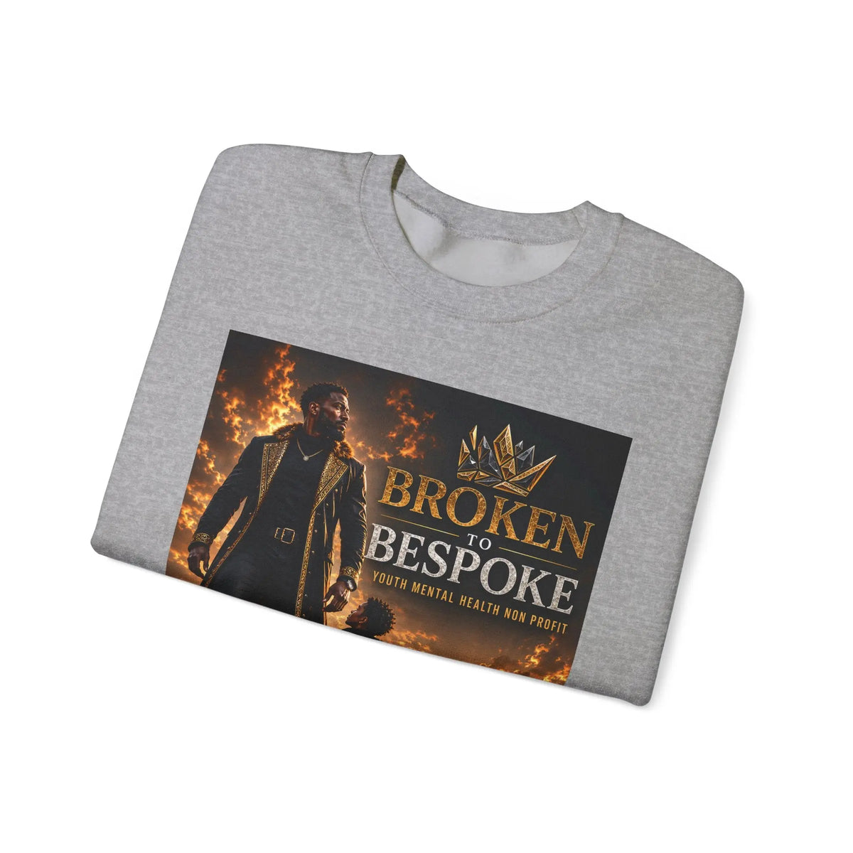 Broken to Bespoke Crewneck Sweatshirt — “Our Crown Has Already Been Bought” Inspirational Graphic Printify