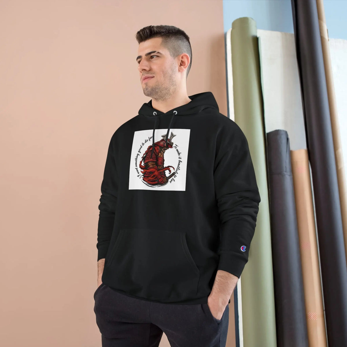 Champion Hoodie — 'What Are You Living For?' Motivational Graphic Hoodie Printify