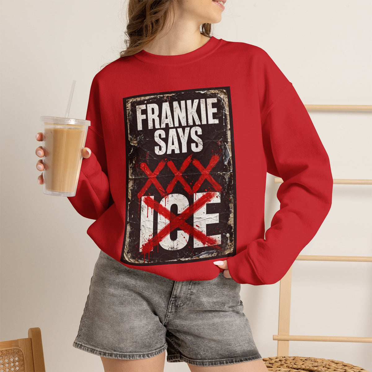Frankie Says "XXX ICE" Distressed Graphic Crewneck Sweatshirt