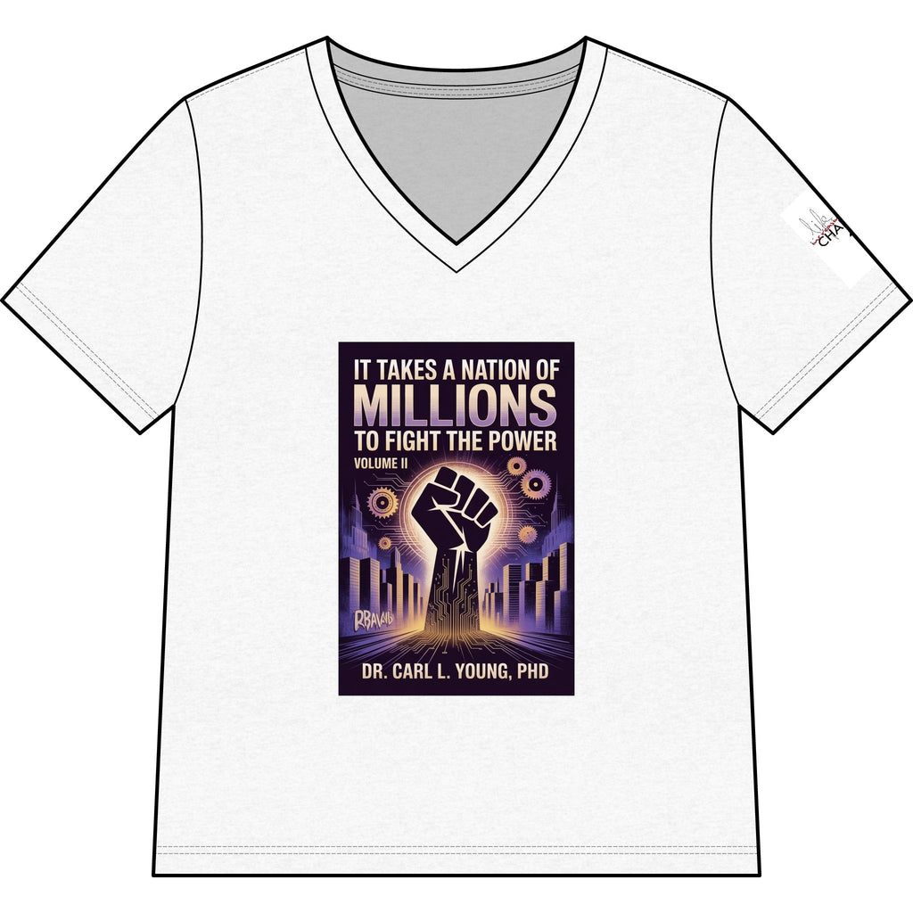 V-Neck Tee — "It Takes a Nation of Millions to Fight the Power" Book Cover Graphic