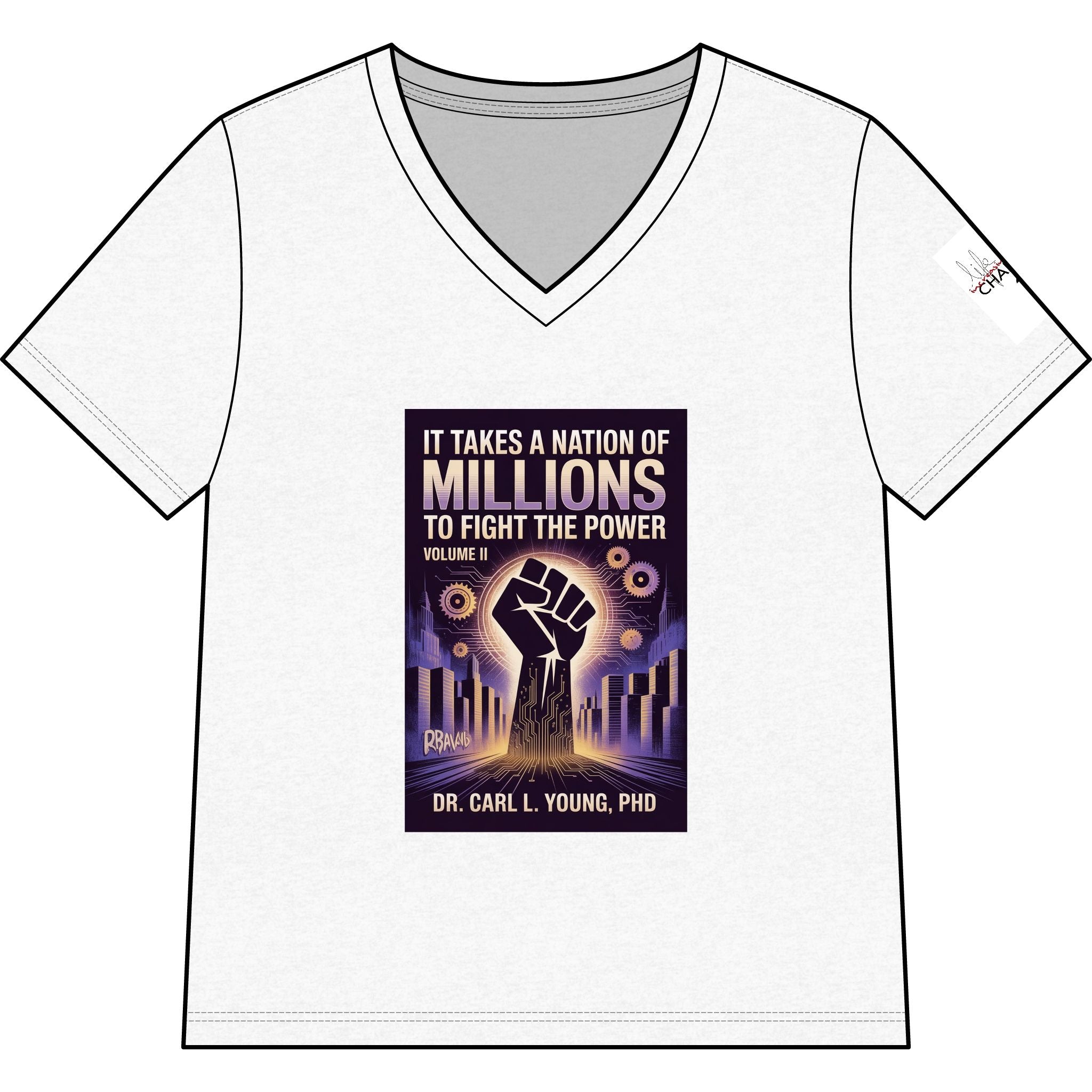 V-Neck Tee — "It Takes a Nation of Millions to Fight the Power" Book Cover Graphic