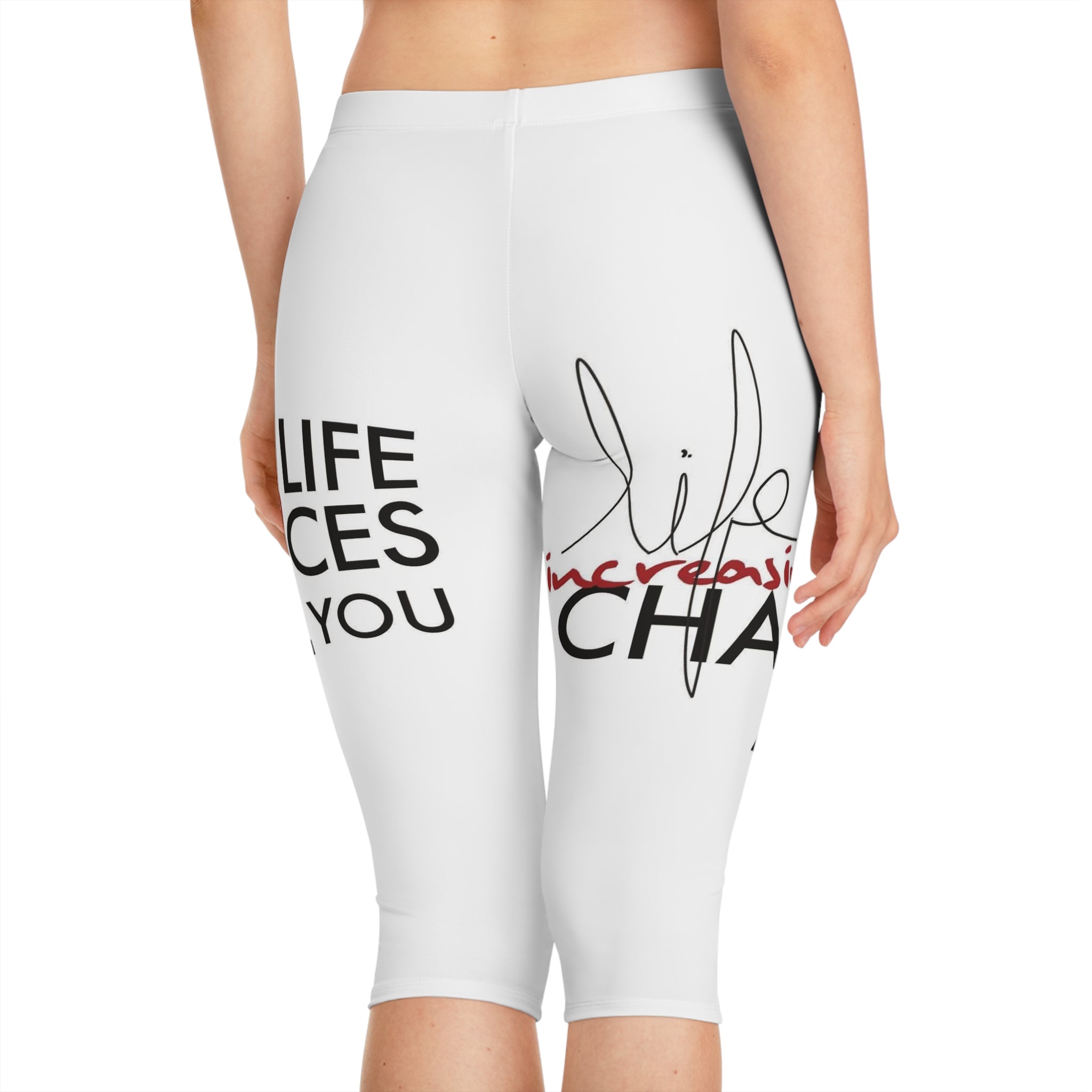 Life Changes Motivational Capri Leggings — Inspirational Quote Fitness Crop Pants