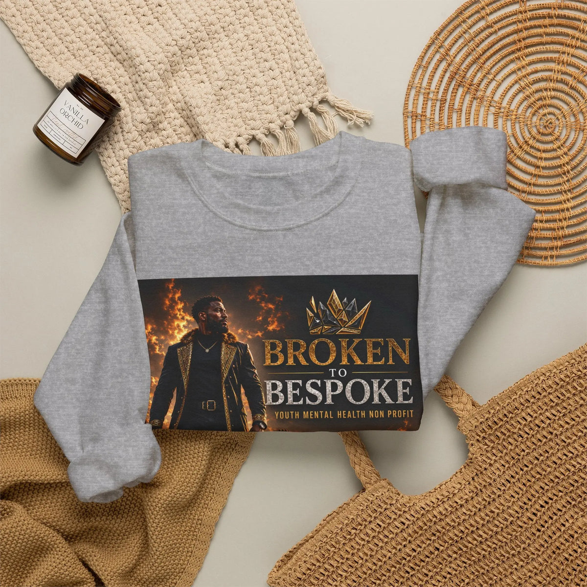 Broken to Bespoke Crewneck Sweatshirt — “Our Crown Has Already Been Bought” Inspirational Graphic Printify