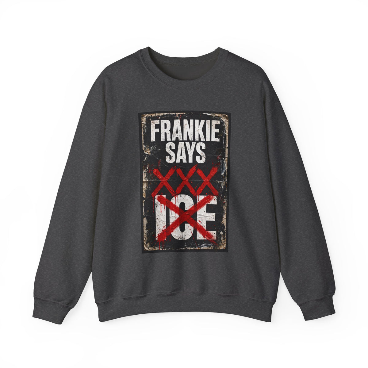 Frankie Says "XXX ICE" Distressed Graphic Crewneck Sweatshirt