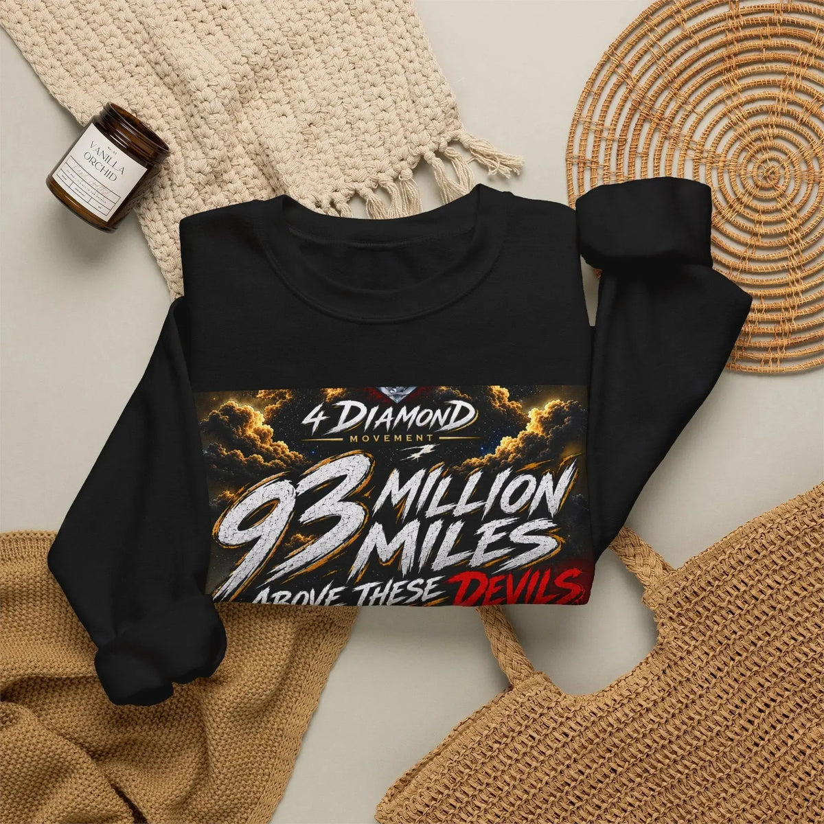 Crewneck Sweatshirt — "93 Million Miles Above These Devils" Motivational Graphic Printify