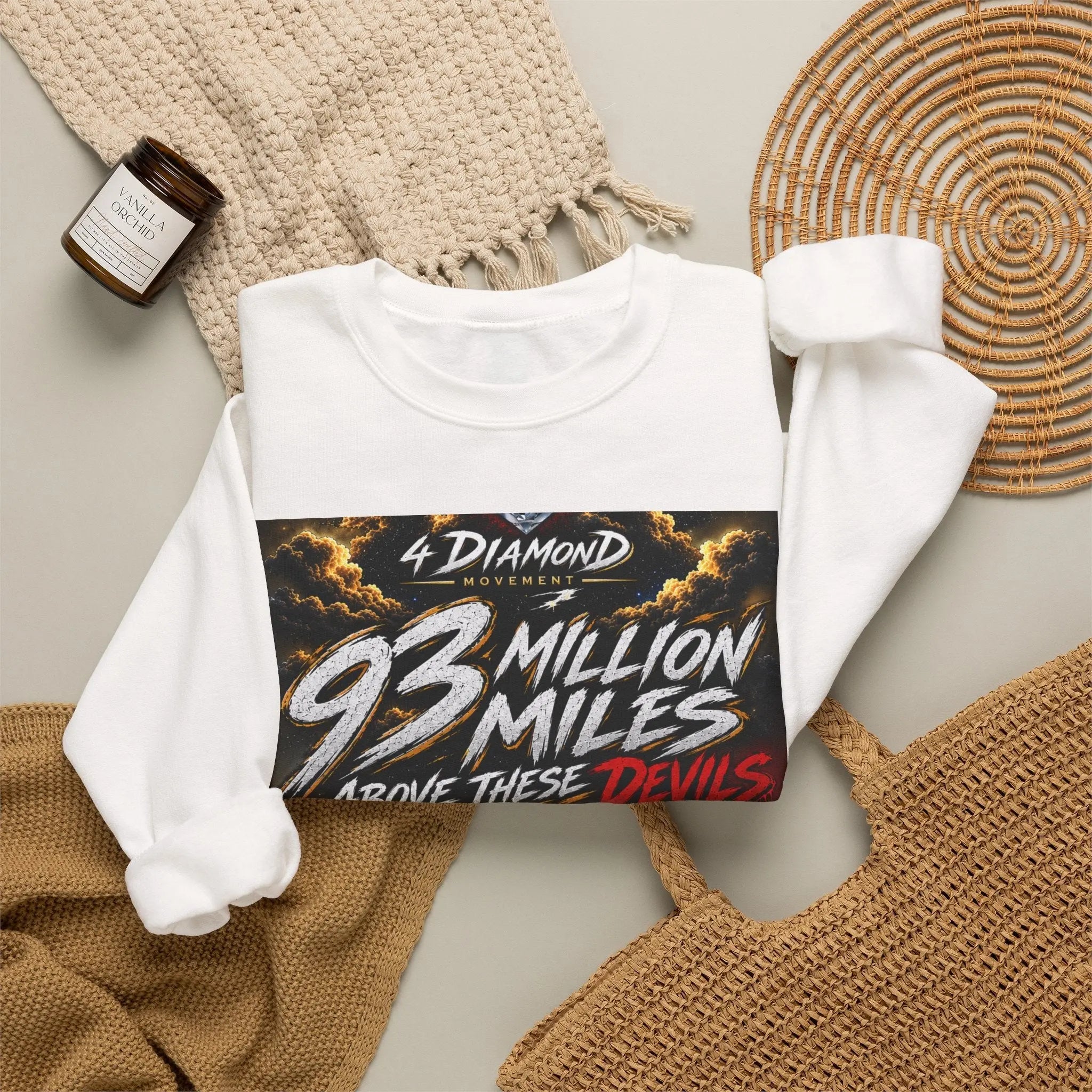 Crewneck Sweatshirt — "93 Million Miles Above These Devils" Motivational Graphic Printify