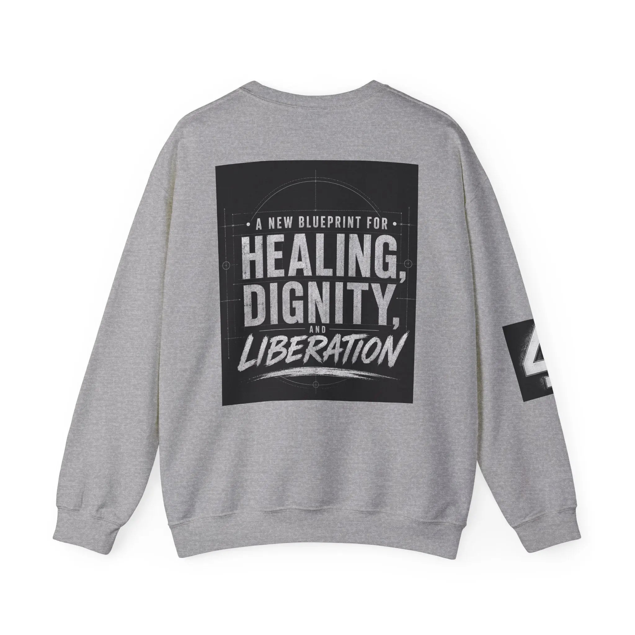 Crewneck Sweatshirt — 'REDESIGN' Front & 'Healing, Dignity, Liberation' Back Graphic Printify