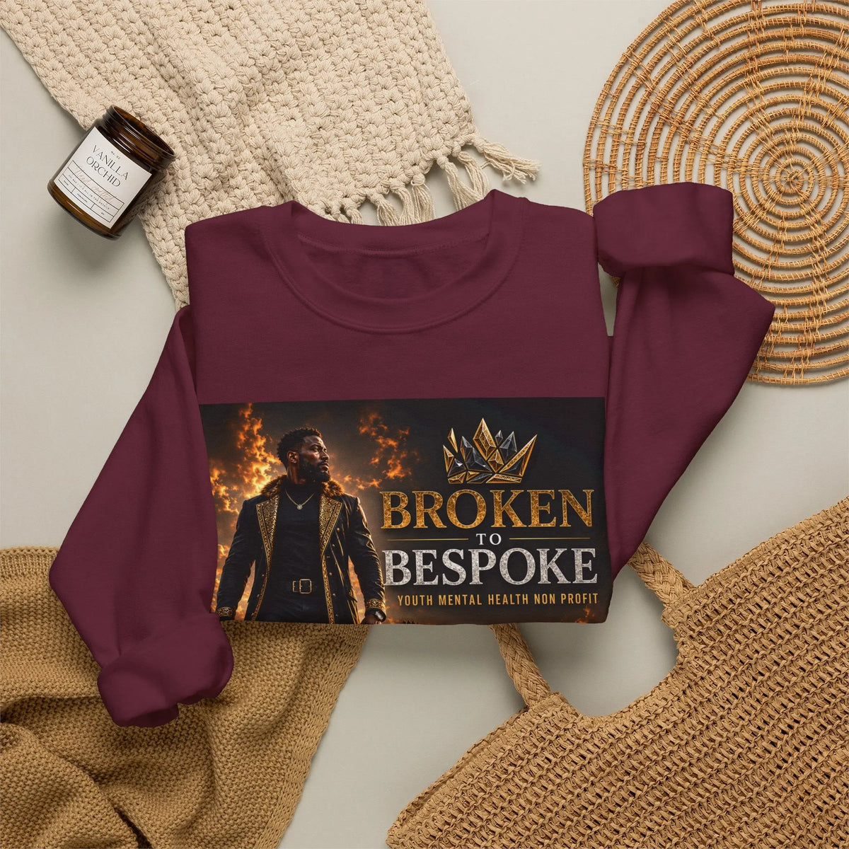 Broken to Bespoke Crewneck Sweatshirt — “Our Crown Has Already Been Bought” Inspirational Graphic Printify