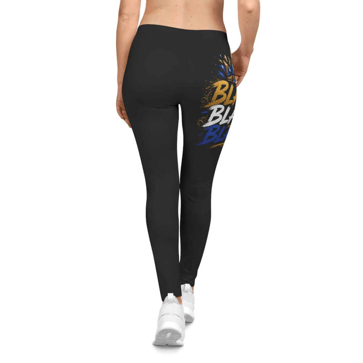 Black Blase' Logo Leggings — Bold Blue & Gold Athletic Print Printify