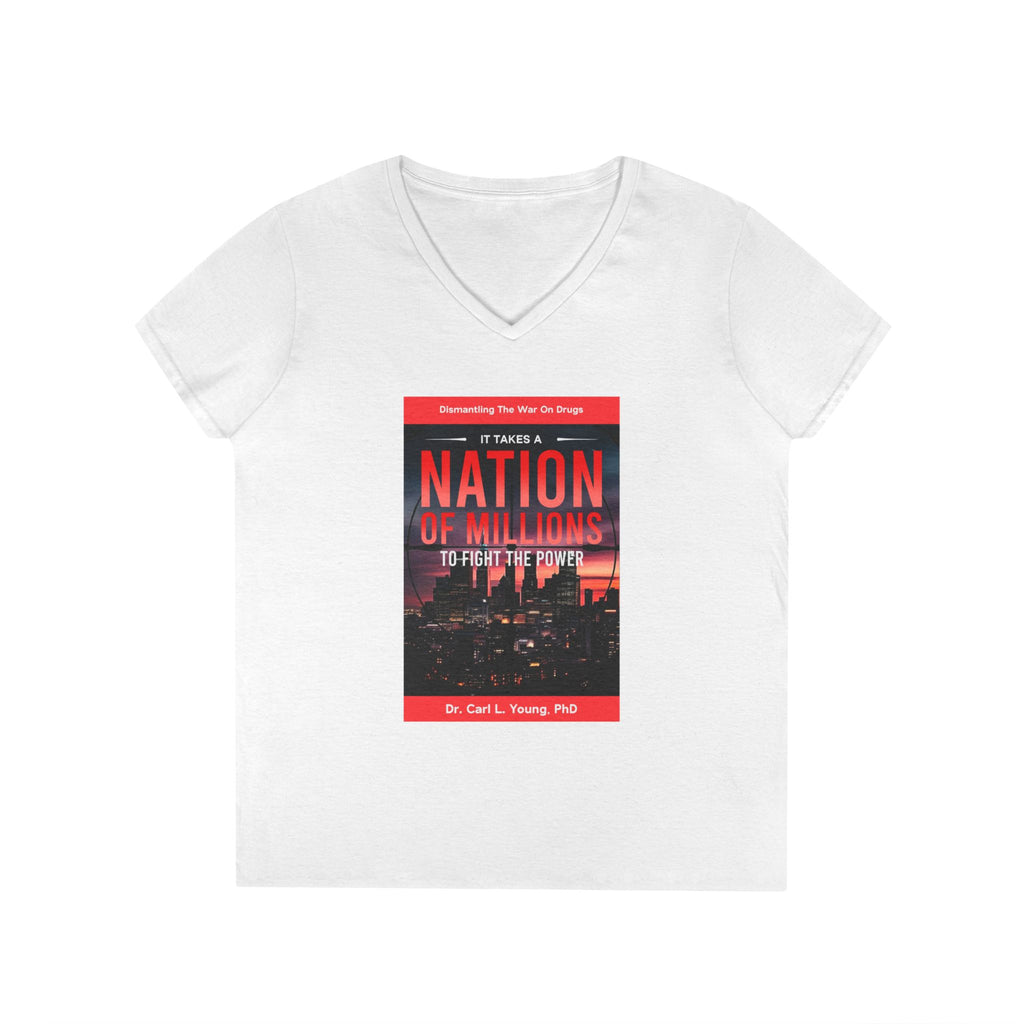 Ladies' V-Neck T-Shirt – 'A Nation of Millions' Book Cover Graphic Tee