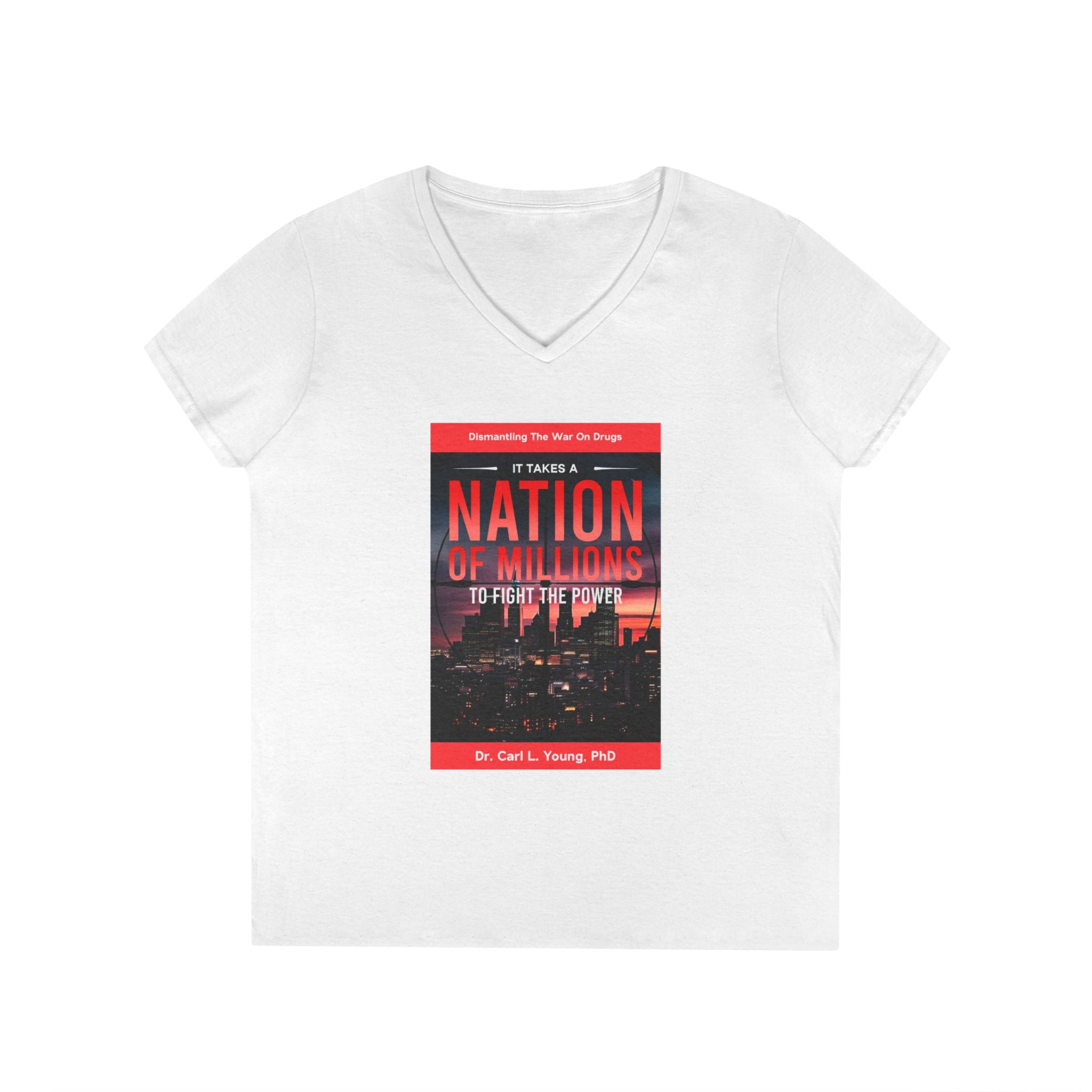 Ladies' V-Neck T-Shirt – 'A Nation of Millions' Book Cover Graphic Tee