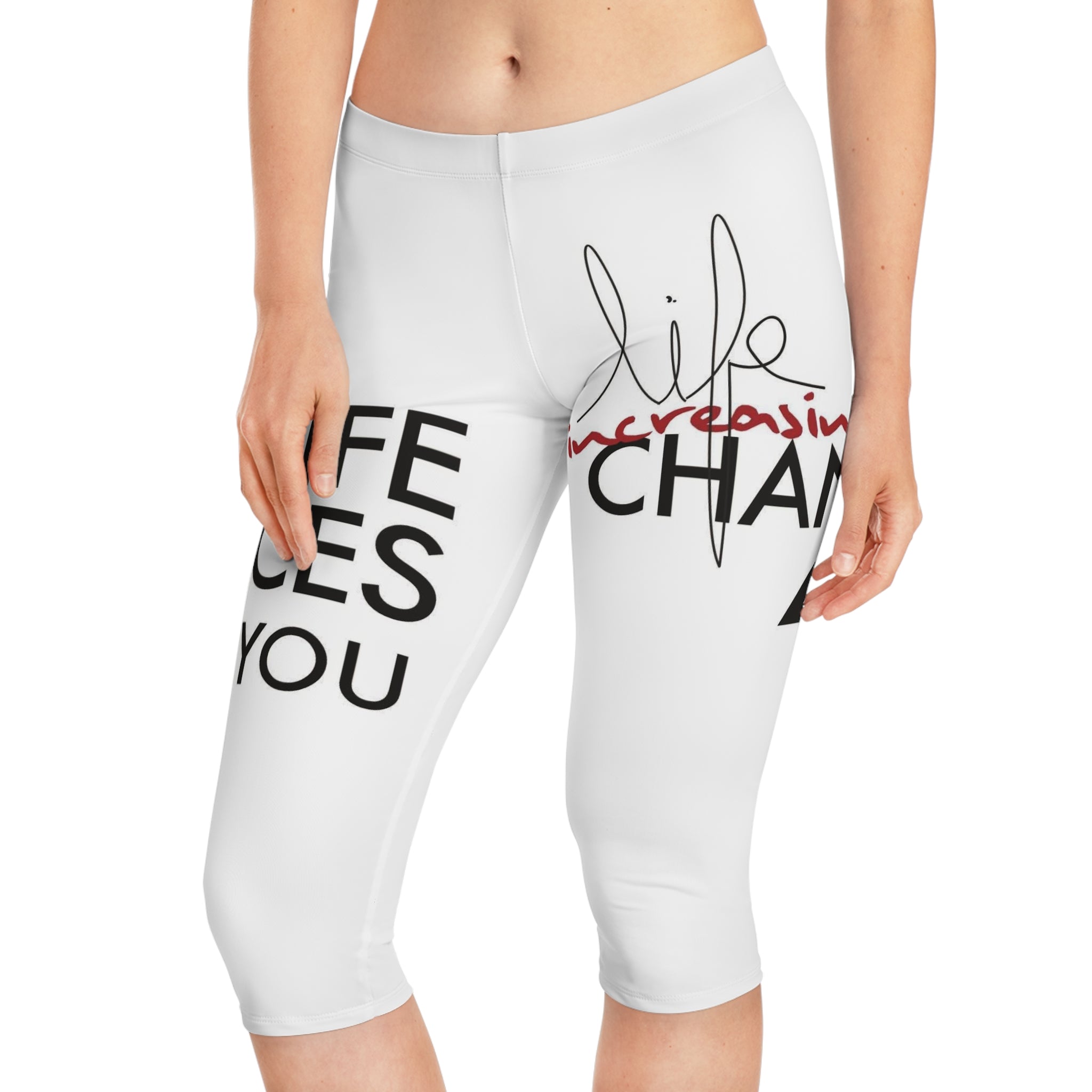 Life Changes Motivational Capri Leggings — Inspirational Quote Fitness Crop Pants