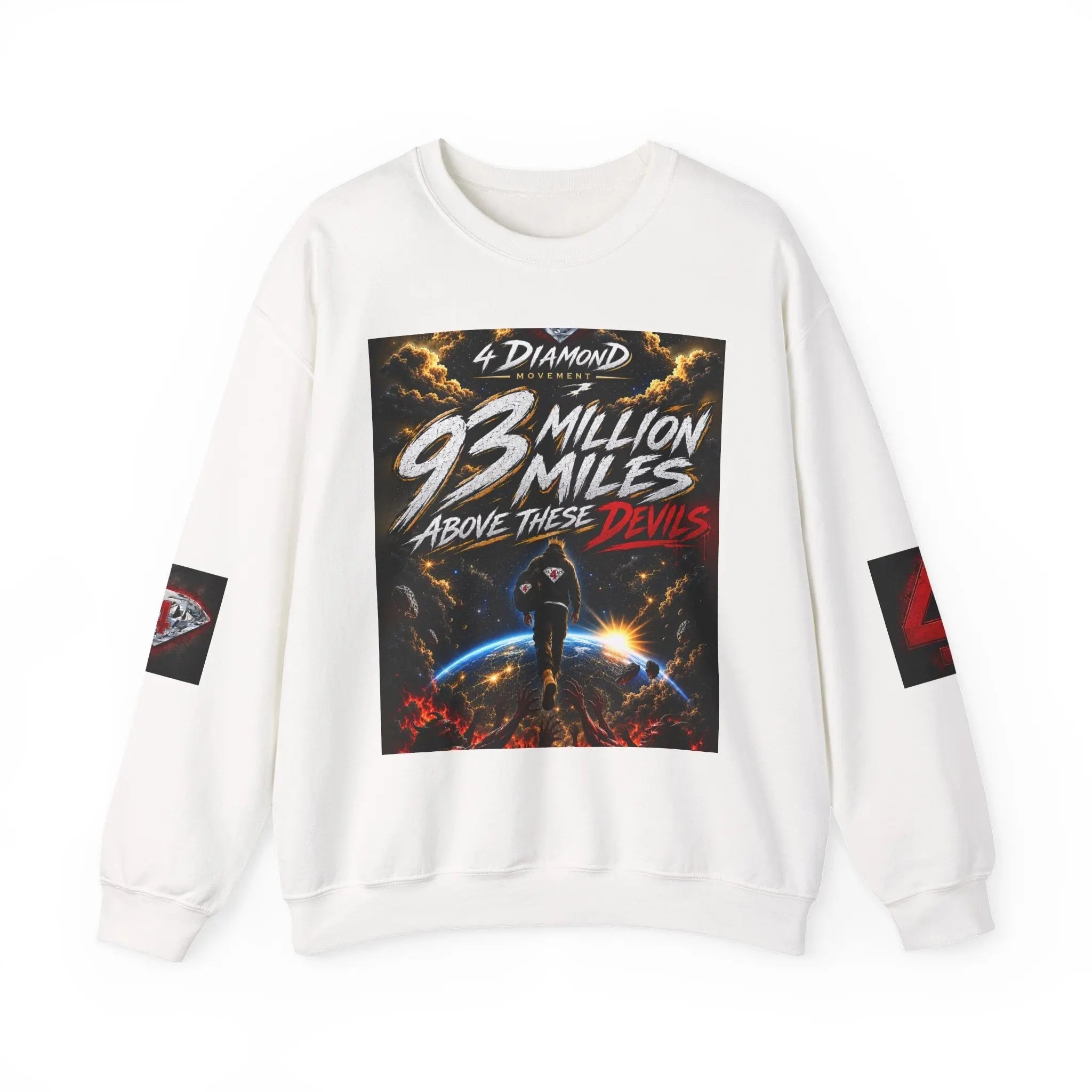 Crewneck Sweatshirt — "93 Million Miles Above These Devils" Motivational Graphic Printify