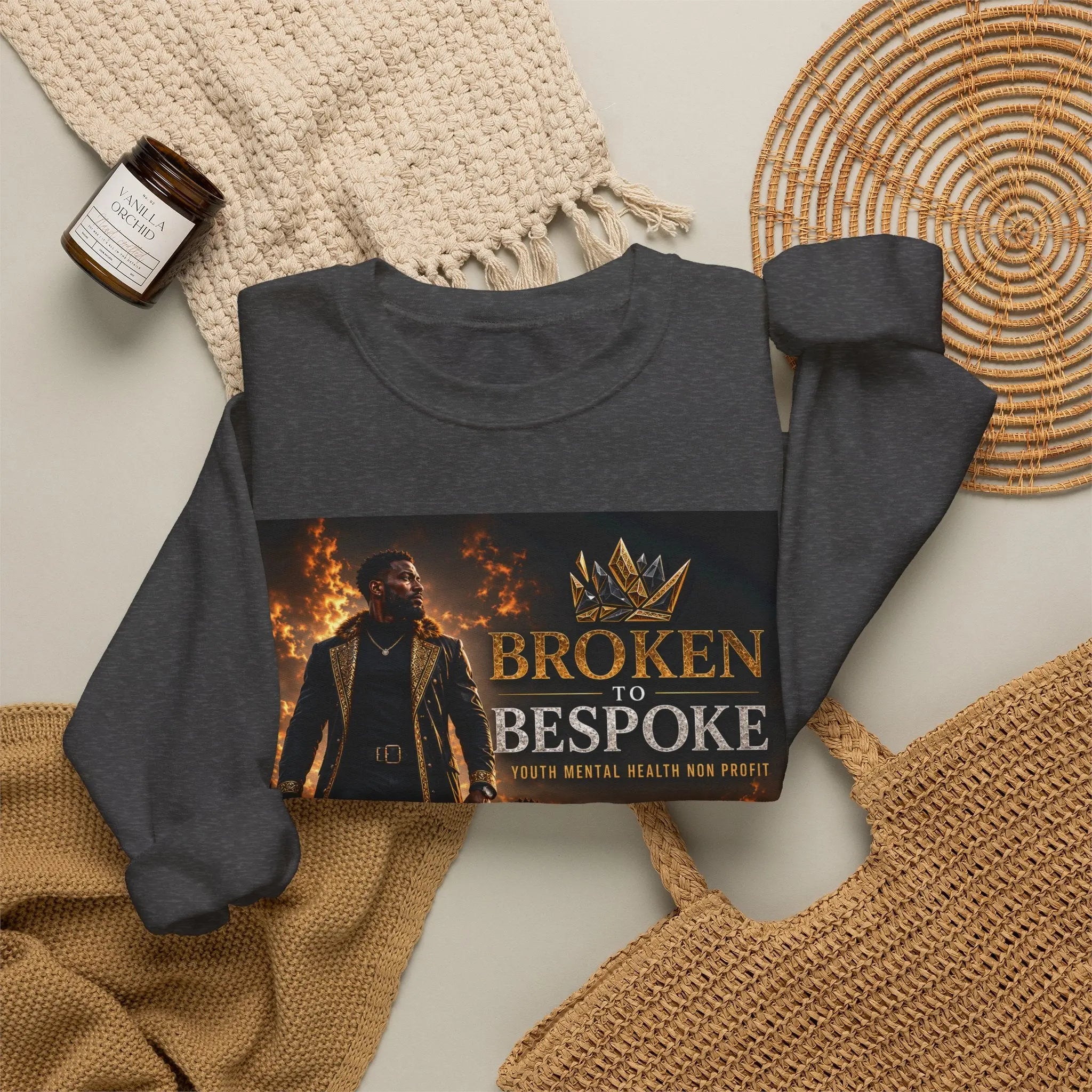 Broken to Bespoke Crewneck Sweatshirt — “Our Crown Has Already Been Bought” Inspirational Graphic Printify