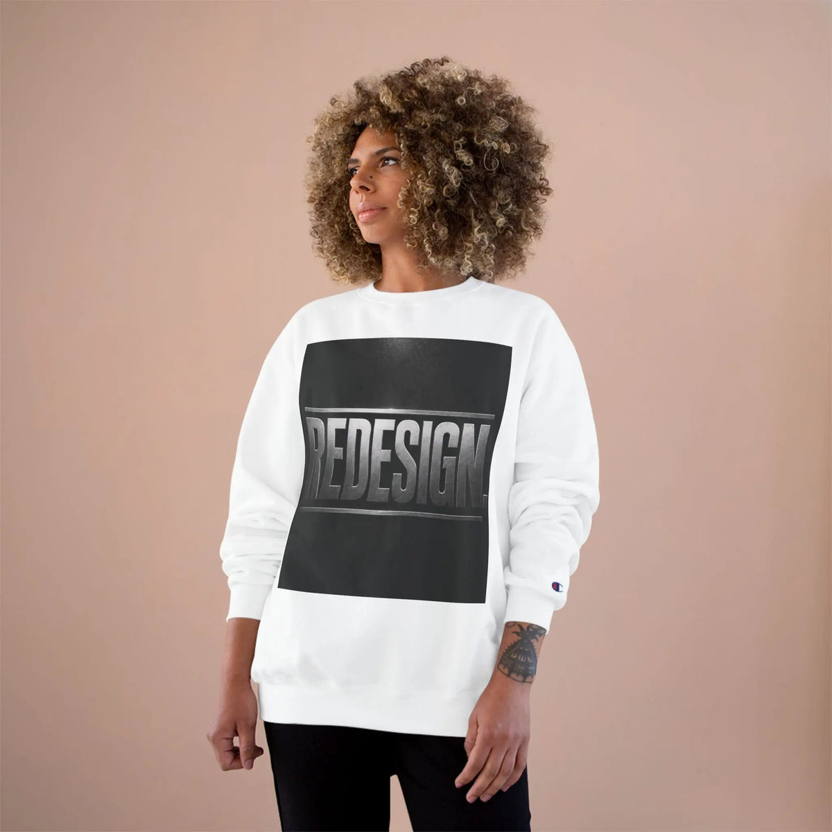 Champion Sweatshirt — 'Redesign' Graphic Crewneck: Healing, Dignity, Liberation Statement Sweatshirt Printify