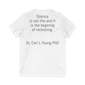 lightweight v-neck tee with dr carl l young quote printed on back